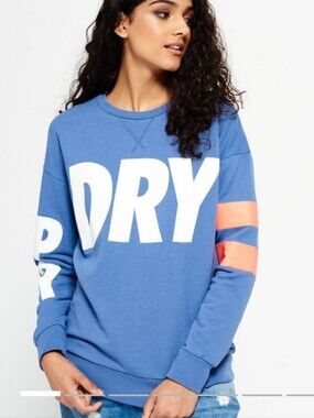 Superdry Sian Super Blue Graphic Crewneck Sweatshirt with Coral Accents S
